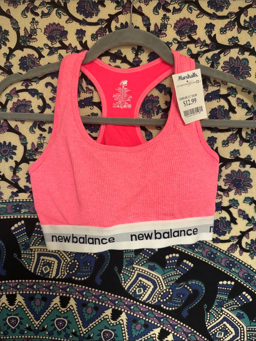 New Balance Pink Ribbed Racerback Sports Bra